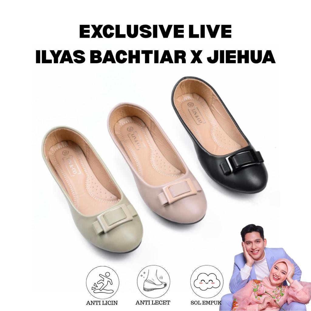 [JIEHUA X ILYAS BACHTIAR] - Isabella Flat shoes Wanita Anti Slip Model Terbaru Untuk Kerja, Kuliah d