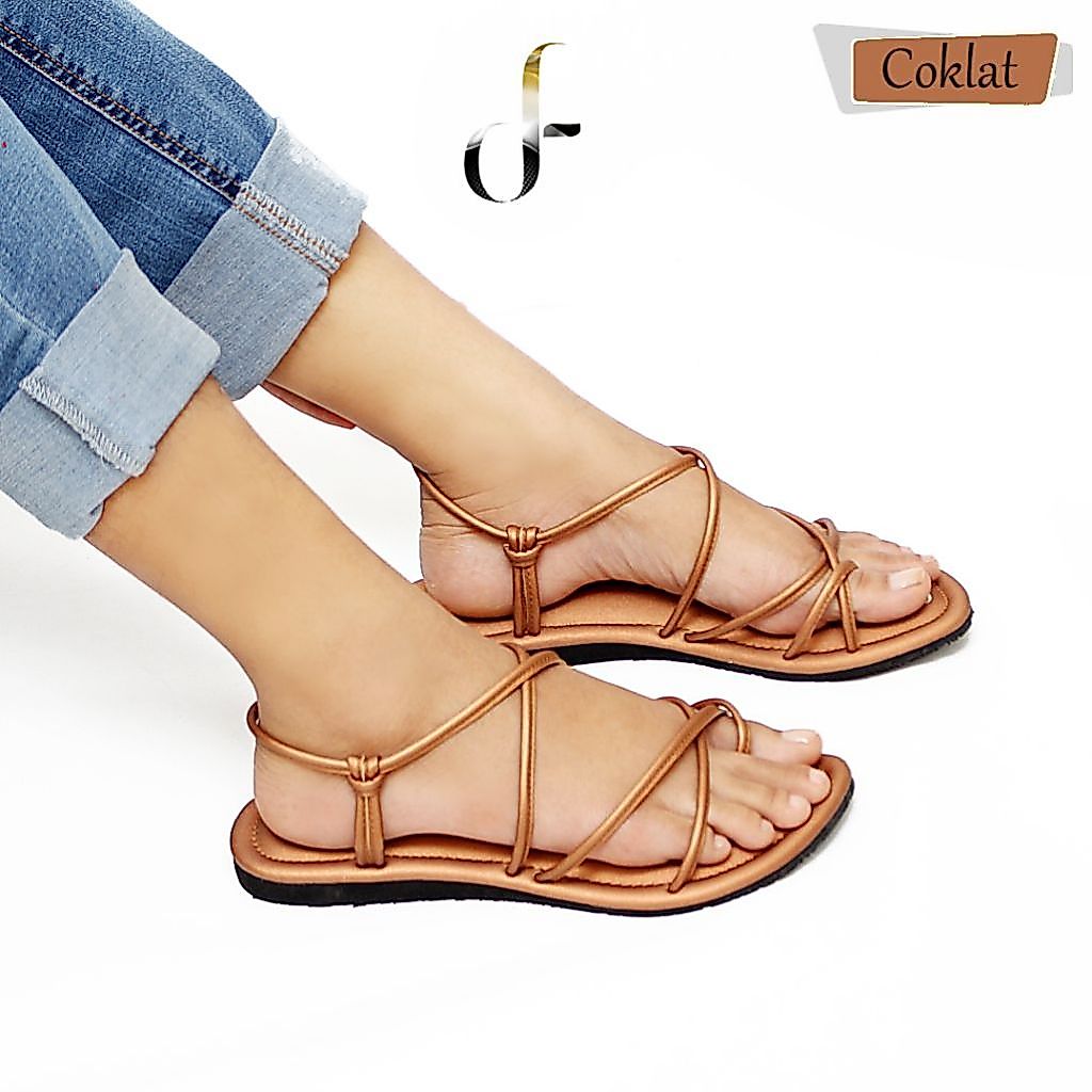 FARADELA - Kyra Sandal Tali Wanita Flat Sandals Teplek Tali Lilit Gladiator Elegan Casual F07-16.1