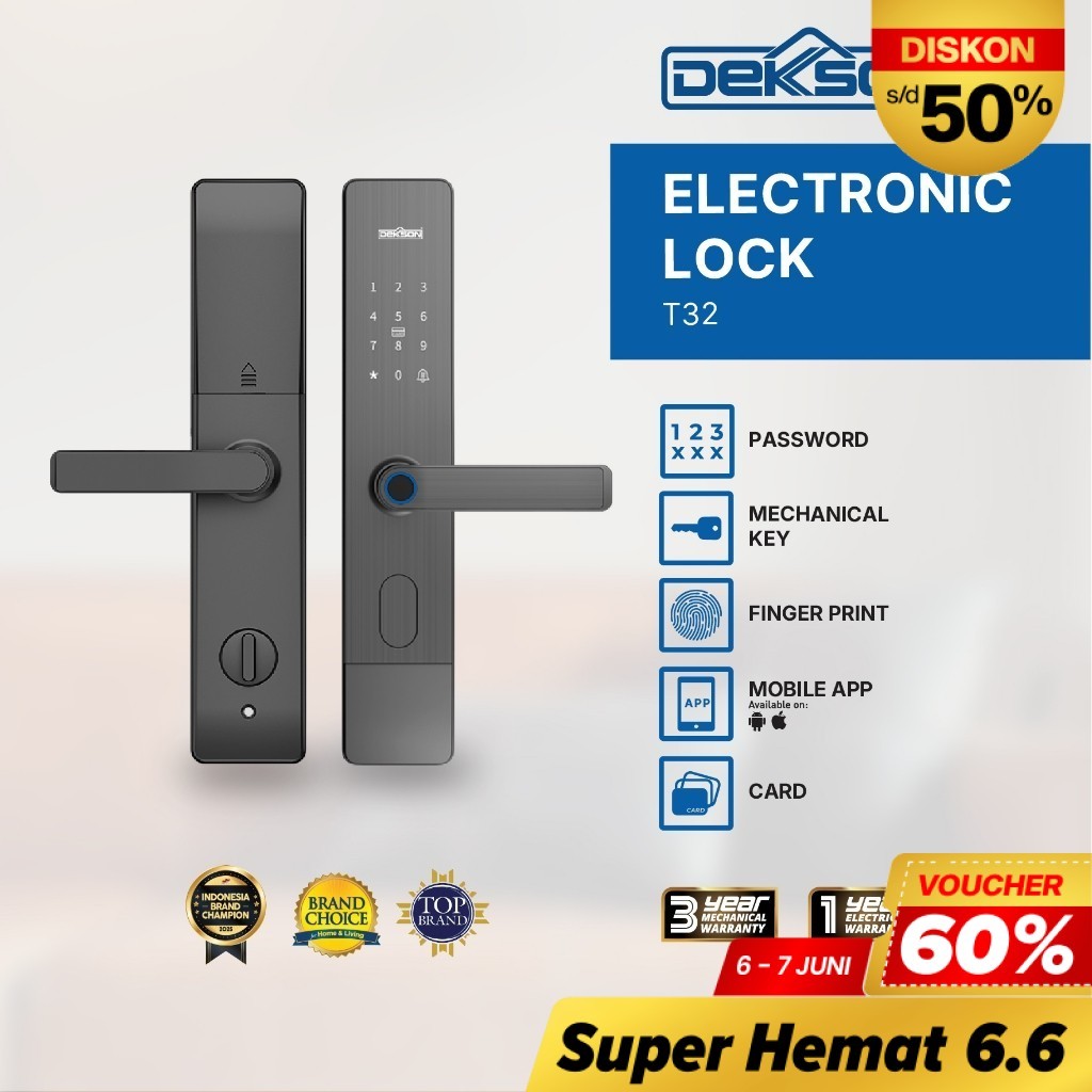DEKKSON Electronic Lock Kunci Digital T32 Smart Door Lock Fingerprint Kunci Pintu Pintar Digital