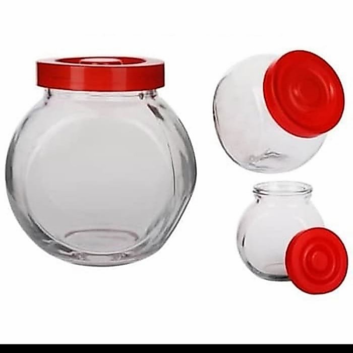 TP7 Toples Besar Kaca Beling Bening Bulat Gendut Awet Tebal Tutup Putar Kedap Kedaung 1.2L Canister 