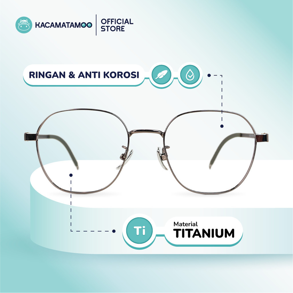 KACAMATAMOO Frame Kacamata Pria Wanita Square TOVI SQ-T 6623 | Titanium Ringan, Pas Wajah Kecil & St