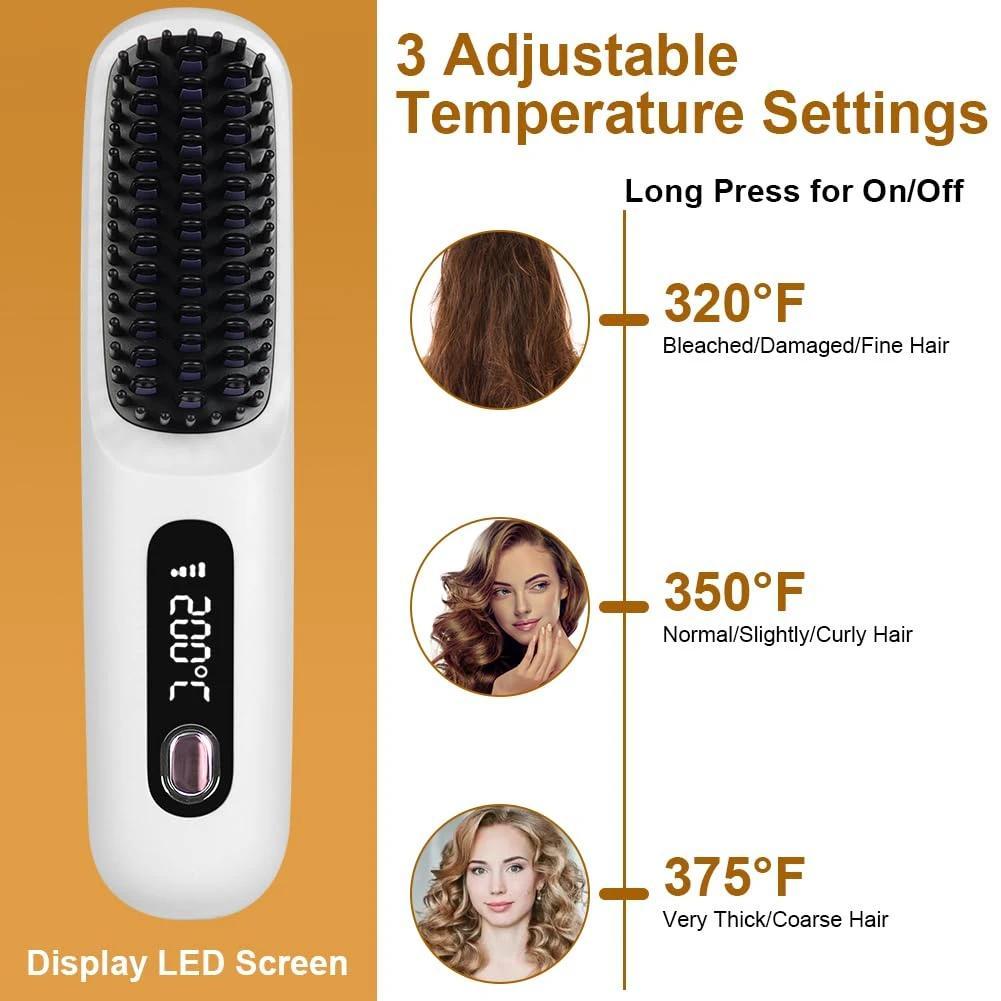 Hair Straightener Brush, USB Rearge Cordless Hair Straightener Brush, Portable Hair Straightener, Mi