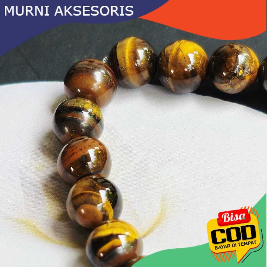 Murni Aksesoris. Gelang Batu Akik Tiger Eye Natural Halus High Quality, Gelang Pria Batu Akik Tiger 