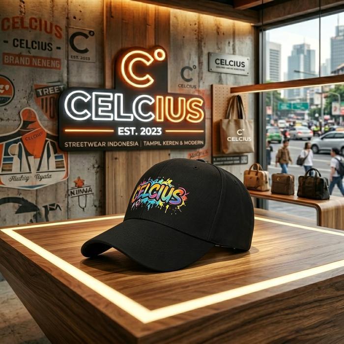 Topi Baseball Pria CELCIUS Hitam Grafiti, Nyaman & Anti UV - HITAM