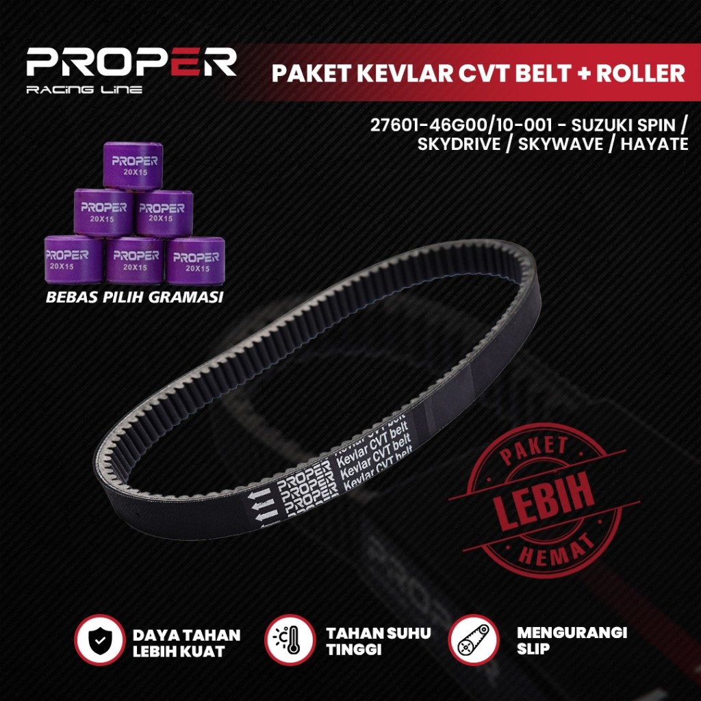 PAKET UPGRADE KIRIAN KEVLAR CVT BELT SUZUKI SPIN/SKYDRIVE/SKYWAYE/HAYATE 27601-46G00 + ROLLER 7-15 G