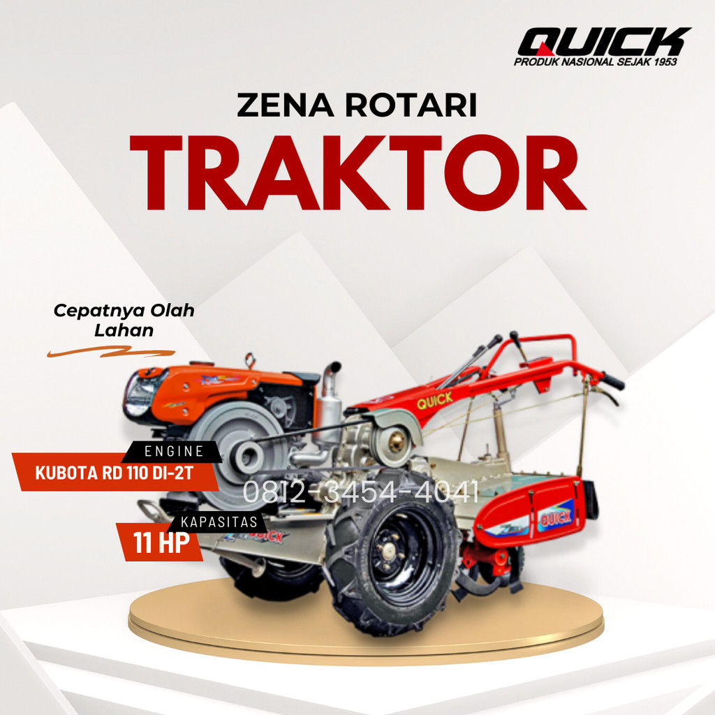 Traktor Rotary Zena Quick 11 HP Kubota Zena Lengkap dengan Mesin