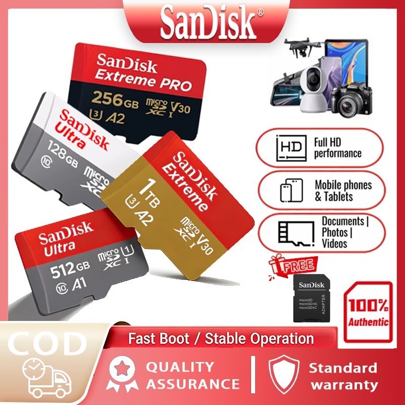 SanDisk Ultra A1 / Extreme A2 / Extreme Pro A2 microSD Memory Card with Adapter (32GB-2TB)