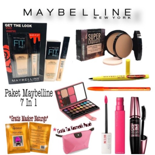 Paket Make Up Lengkap 7 In 1 (Free masker & Tas) / MAYBELLlNE / Make Up / Paket Make Up