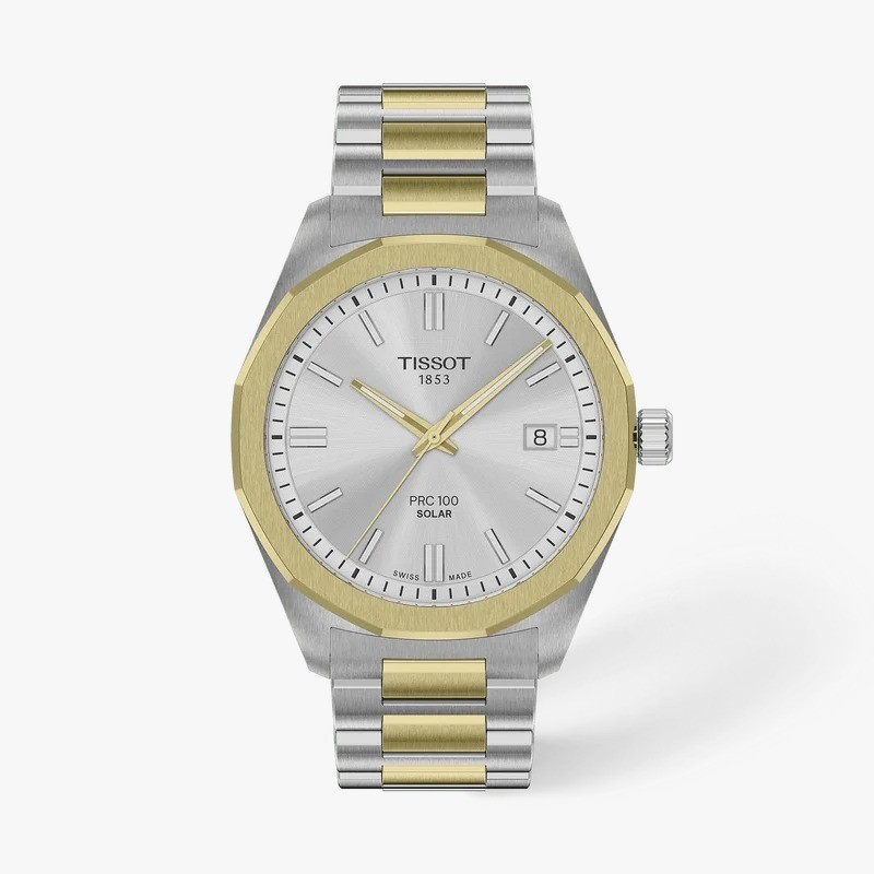 Tissot PRC 100 Solar Silver Dial Grey Gold Jam Tangan Pria 39MM T1514222203100