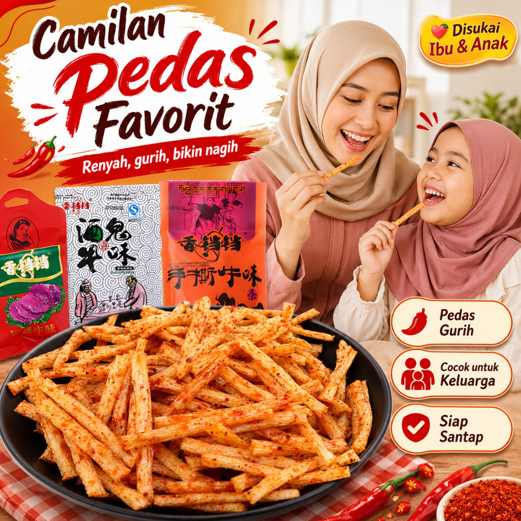 Snack Pedas Gurih Viral Lat Thiao/Snack Latiao Rasa Pedas Manis Kemasan Kecil Mudah Dibawa Cemilan S