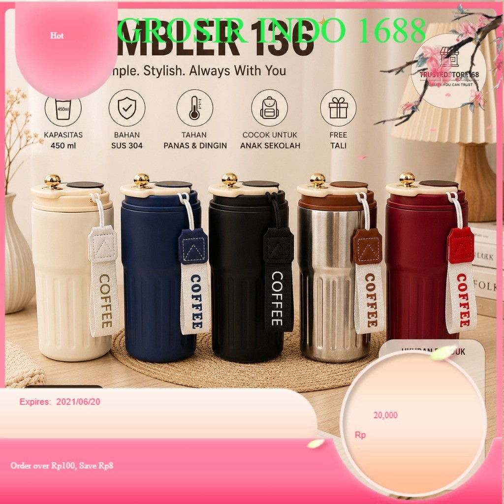 GROSIRINDO1688  Tumbler Cup Coffea Led 450ml 136 / Tumbler Vacum Stainless Steel