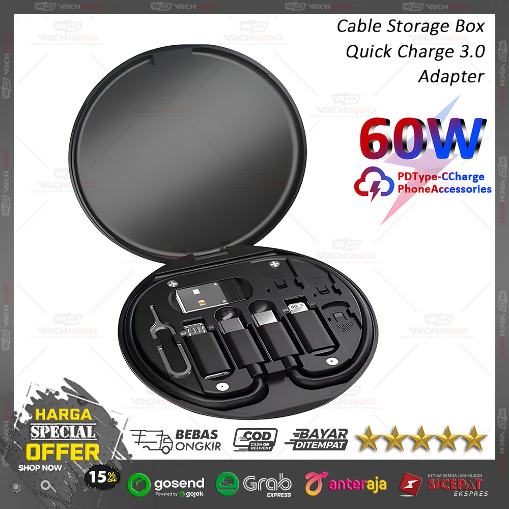 Kit Kabel Type C 5 IN 1 Dengan SIM Ejector & Phone Holder HITAM 