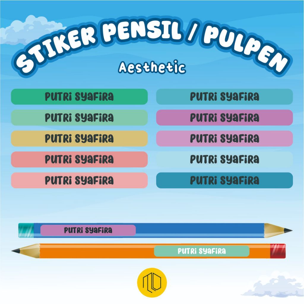 ( ISI 50 PCS ) STIKER PENSIL CUSTOM NAMA WARNA TURUNAN/ STIKER LABEL NAMA ANAK CUSTOM / LABEL STIKER
