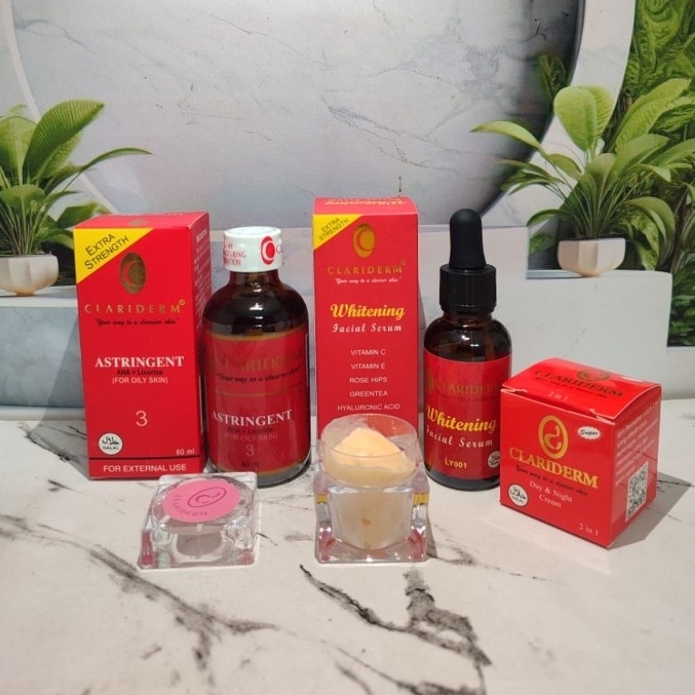 paket clariderm ORI 3in1 perawatan wajah (cream+toner+serum)