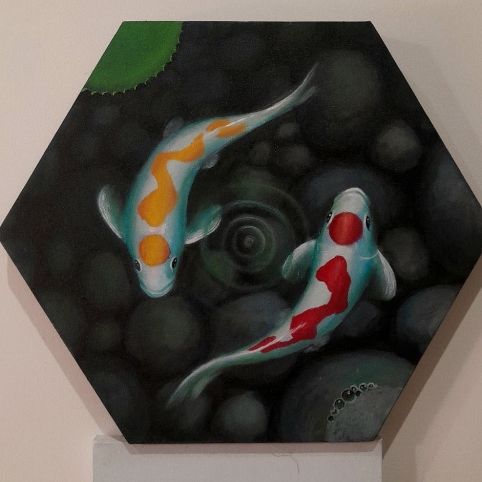 Lukisan KOI, Lukisan Ikan Koi, Lukisan Ikan, Lukisan Interior, Lukisan Asli Tangan