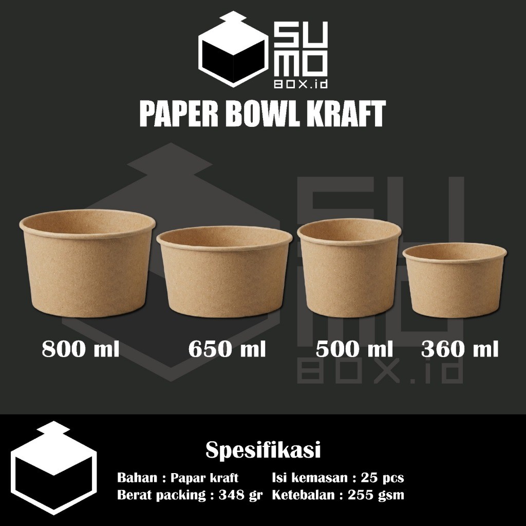 [ISI 25PCS] Paper Bowl DK Kraft Coklat Ivory Laminasi 360ml 500ml 650ml 800ml / Mangkok Kertas / Pap