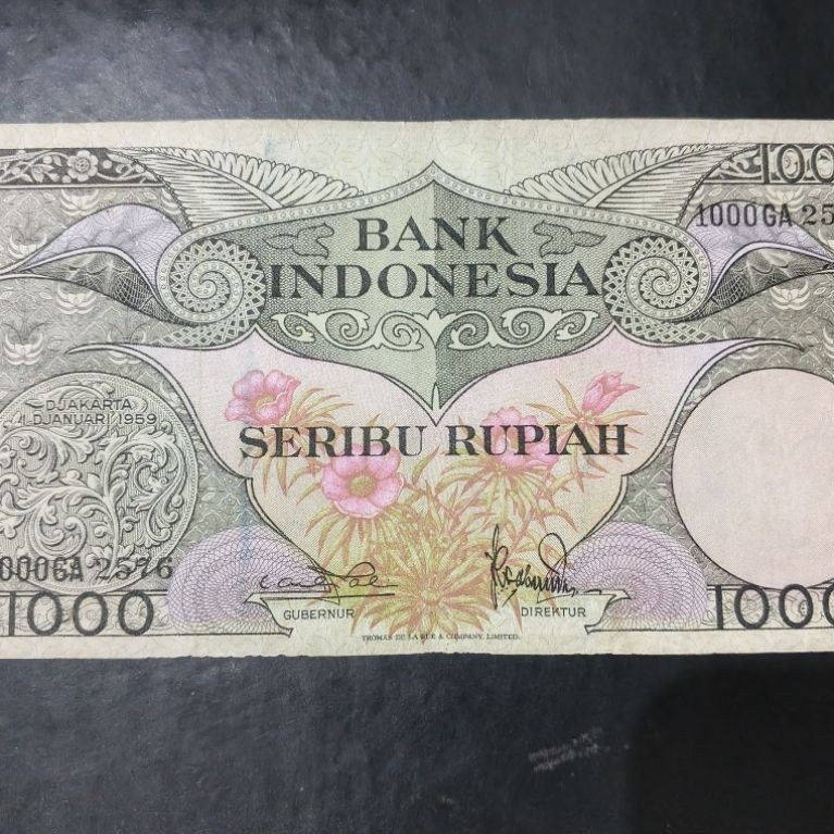UANG KUNO 1000 RUPIAH SERI BUNGA TAHUN 1959