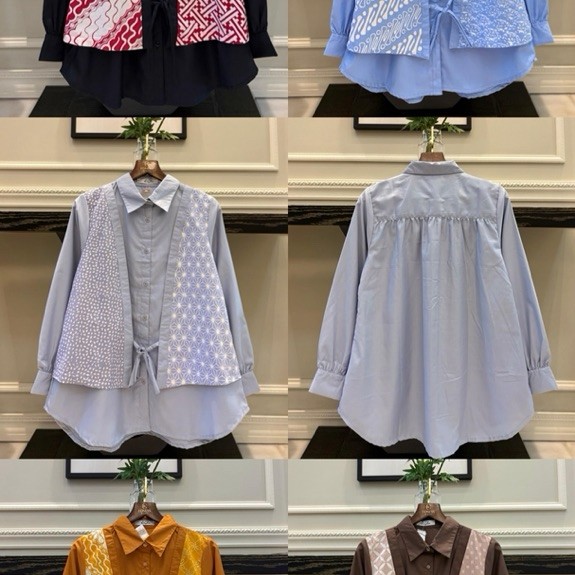Kemeja katun ima tuyobo mix batik garutan  Model vest tali (rompi menyatu) Batik lapis trikot Kancin