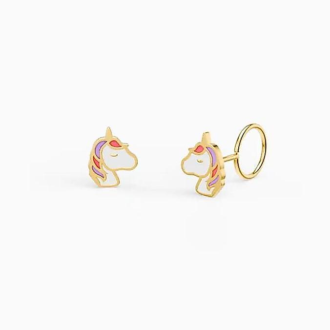 LITTLETHINGSHEWEAR Anting Emas Anak Little Unicorn Loop End - Emas 17 Karat untuk Toddler