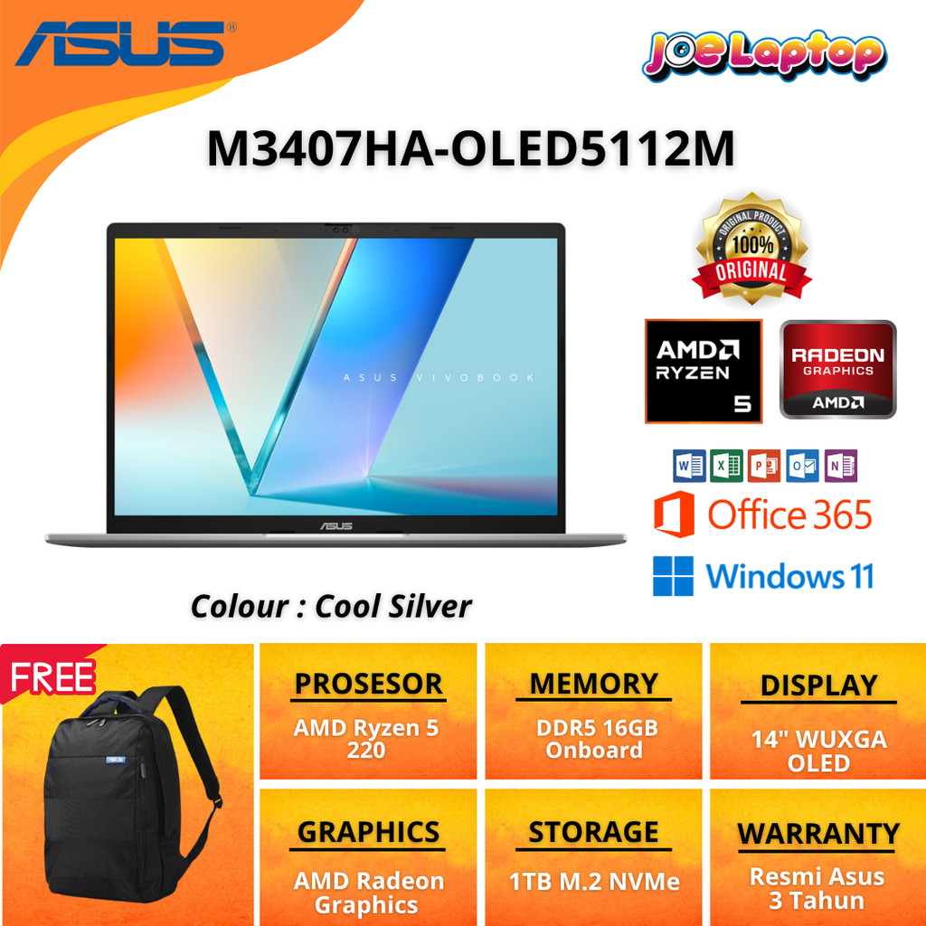 Asus Vivobook 14 M3407HA-OLED5112M Cool Silver Ryzen 5 220 Win11 OHS