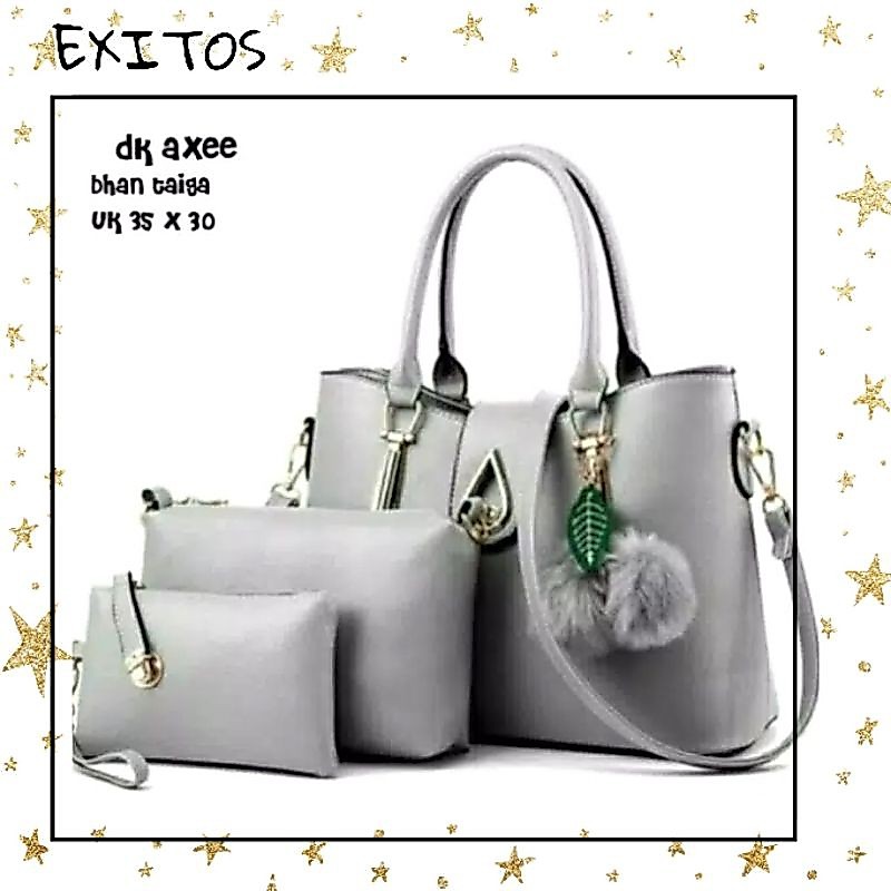 Tas Wanita Import/Tas Wanita Korea/Tas Wanita Murah/Tas Wanita 3in1 Tanpa Pompom Air - Warna Grey