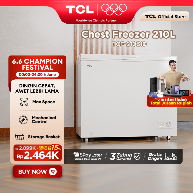 TCL Chest Freezer Kapasitas 210 Liter Super Freezing - Storage Basket Besar - Pembuangan Limbah Air 