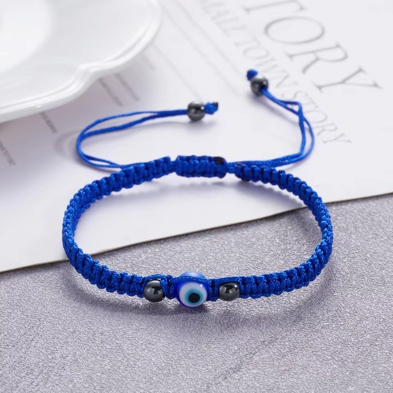 Gelang Kepang Mata Biru Turki Buatan Tangan, Gelang Mata Iblis yang Dapat Disesuaikan untuk Wanita P