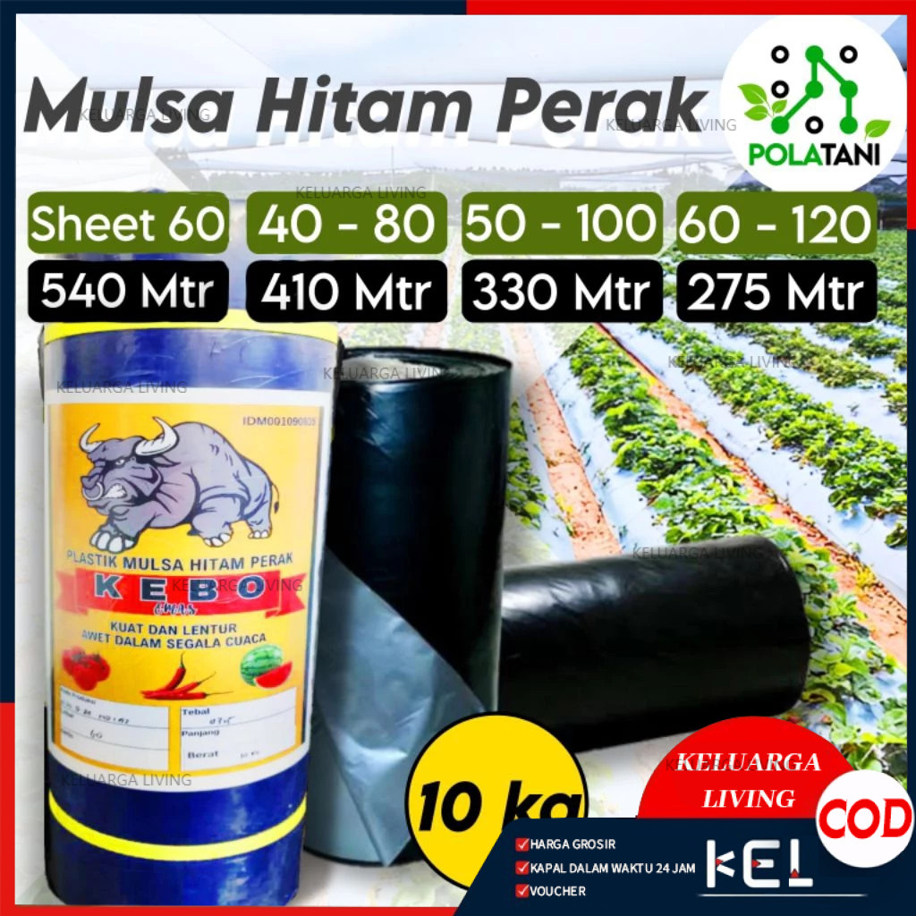 Plastik Mulsa Hitam Perak 1 Roll 10 Kg/Mulsa Pertanian Cap Kebo