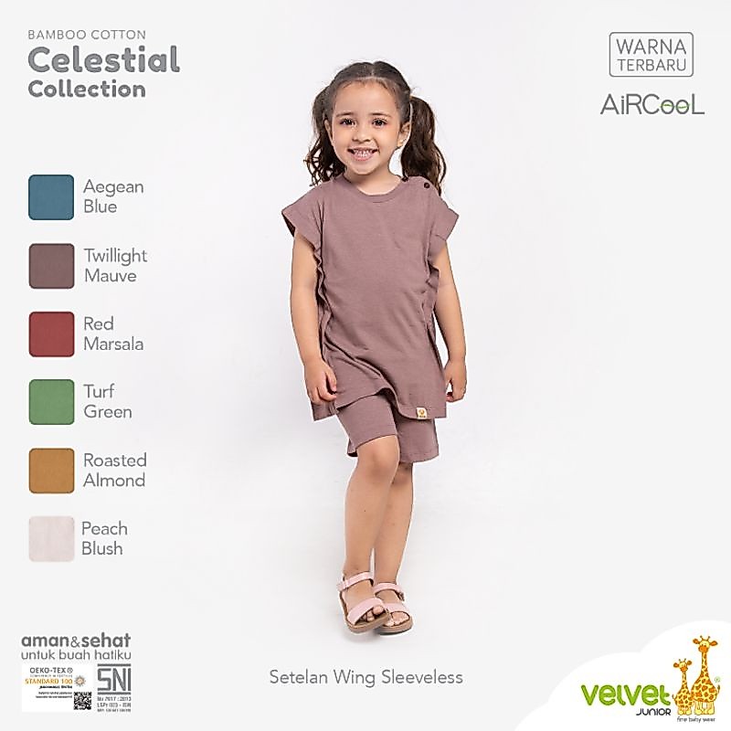 Velvet Junior Celestial Collection Bamboo Cotton Polos Setelan Kutung Sayap