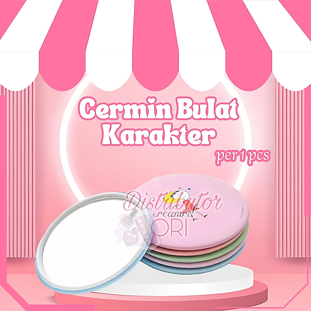 Cermin Bulat Karakter/Kaca Cermin Make Up Mini/ Travelling Motif