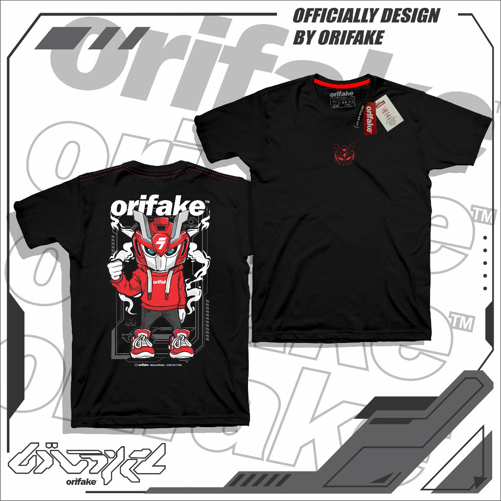 Orifake - T-SHIRT ROBOT HOODIE 200gsm Pria dan Wanita