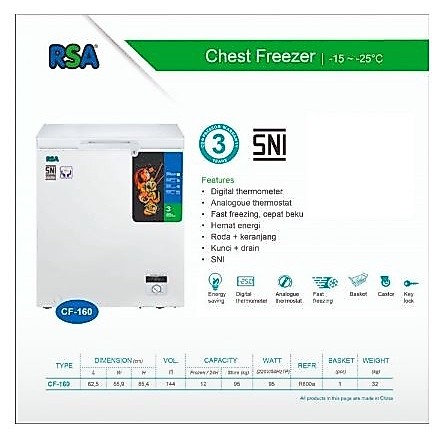 RSA CF160 Chest Freezer RSA CF-160 Freezer Box (Depok dan sekitarnya)