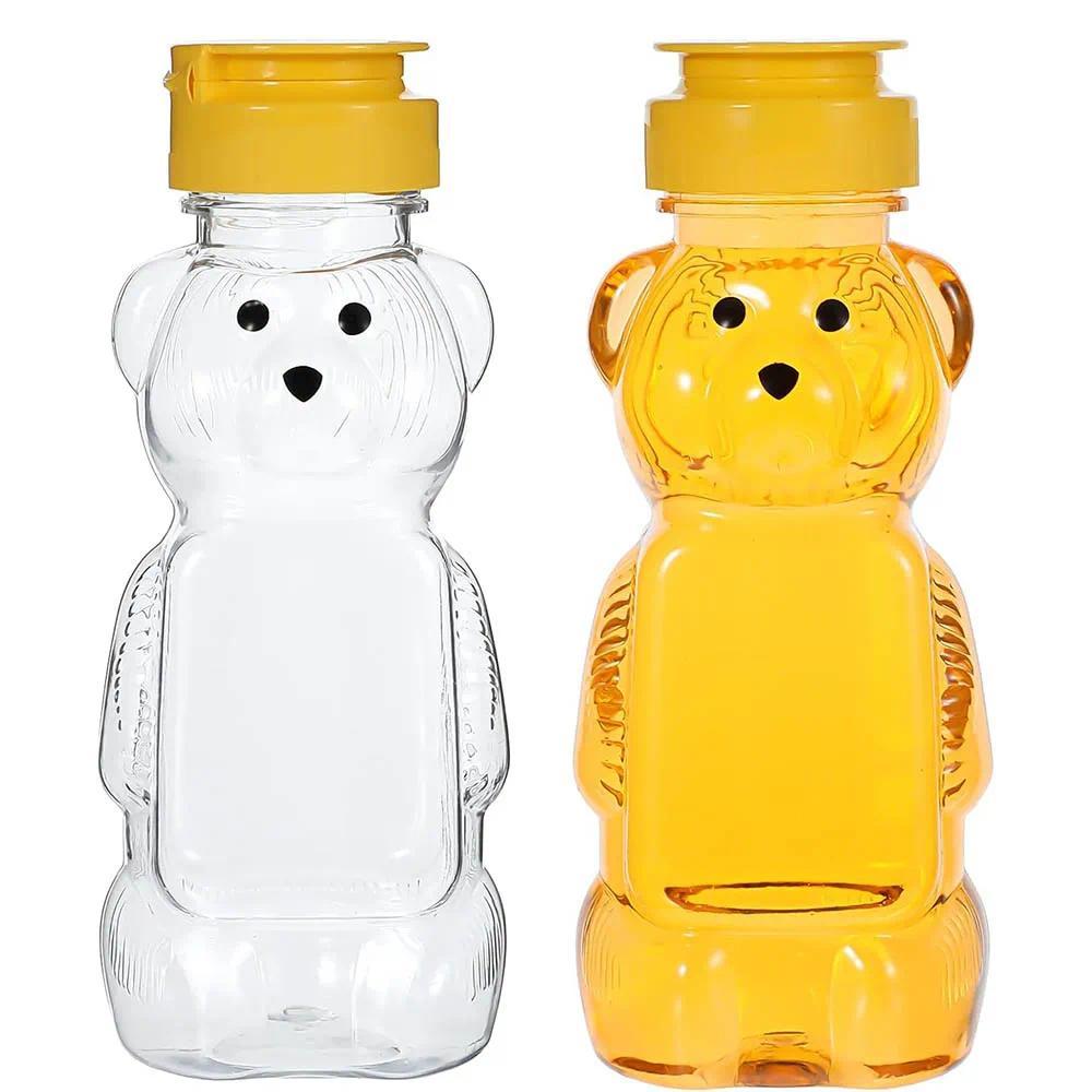 2Pcs Honey Bear Bottle Plastic Honey Squeeze Bottle Honeybear Squeeze Jars for Syrup Sauce Juice Sto