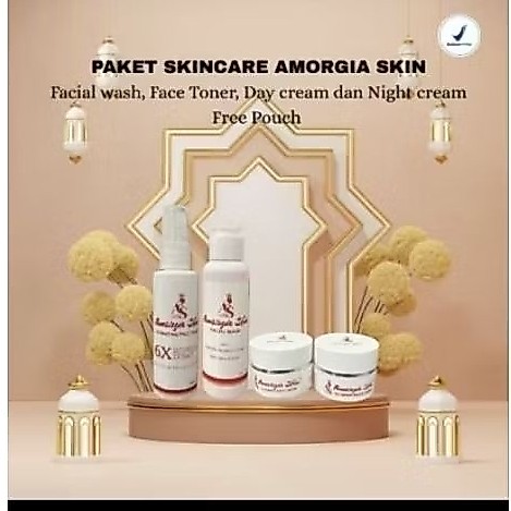 AMORGIA SKIN - Satu Paket Skincare All Skin (Face Wash + Toner + Day + Night Cream) Free Pouch