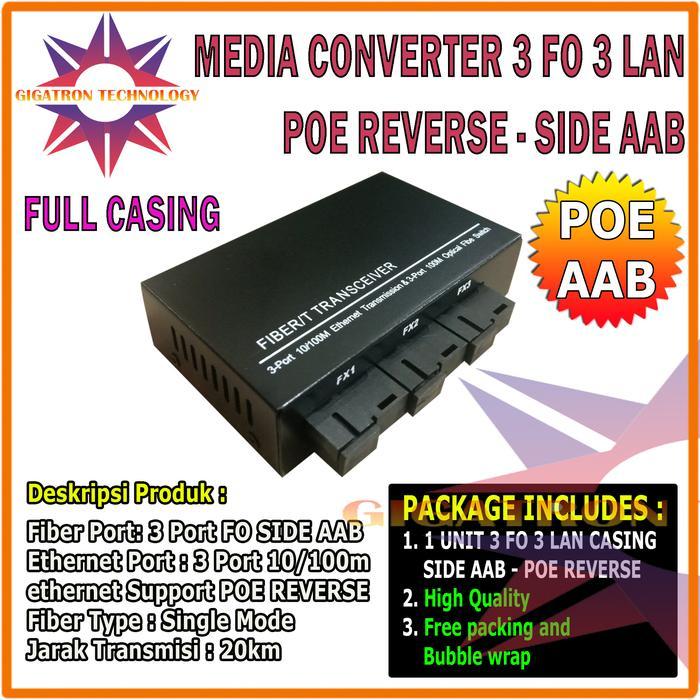 Media Converter 3 Port FO 2 Port LAN / Switch Fiber 3 FO 2 SC - 3FO3LAN POE AAB