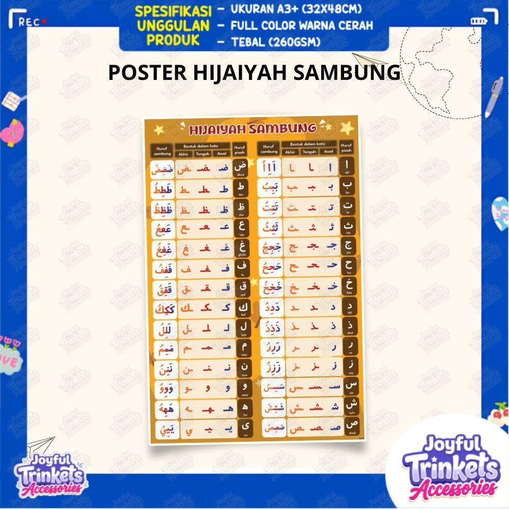 Poster Edukasi Huruf Hijaiyah Sambung Ukuran A3+ - JOYFUL TRINKETS ACCESSORIES