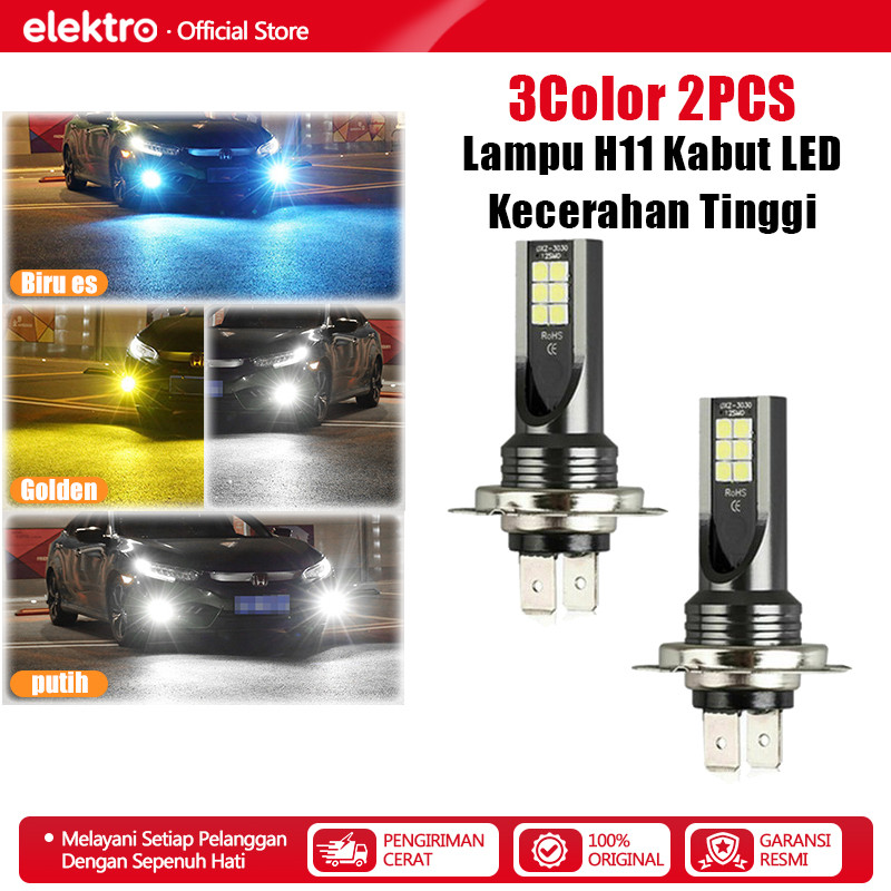Foglamp Led Mobil 12-24V H11 Super Terang Foglamp Lampu LED 2Pcs 3 Color Putih/Kuning/Biru Foglamp M