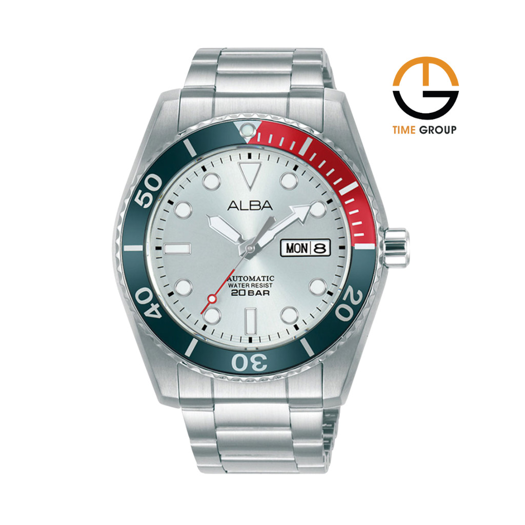 JAM TANGAN PRIA ALBA ACTIVE AL4295 AL4295X1 AUTOMATIC SILVER DIAL PEPSI SILVER STAINLESS STRAP