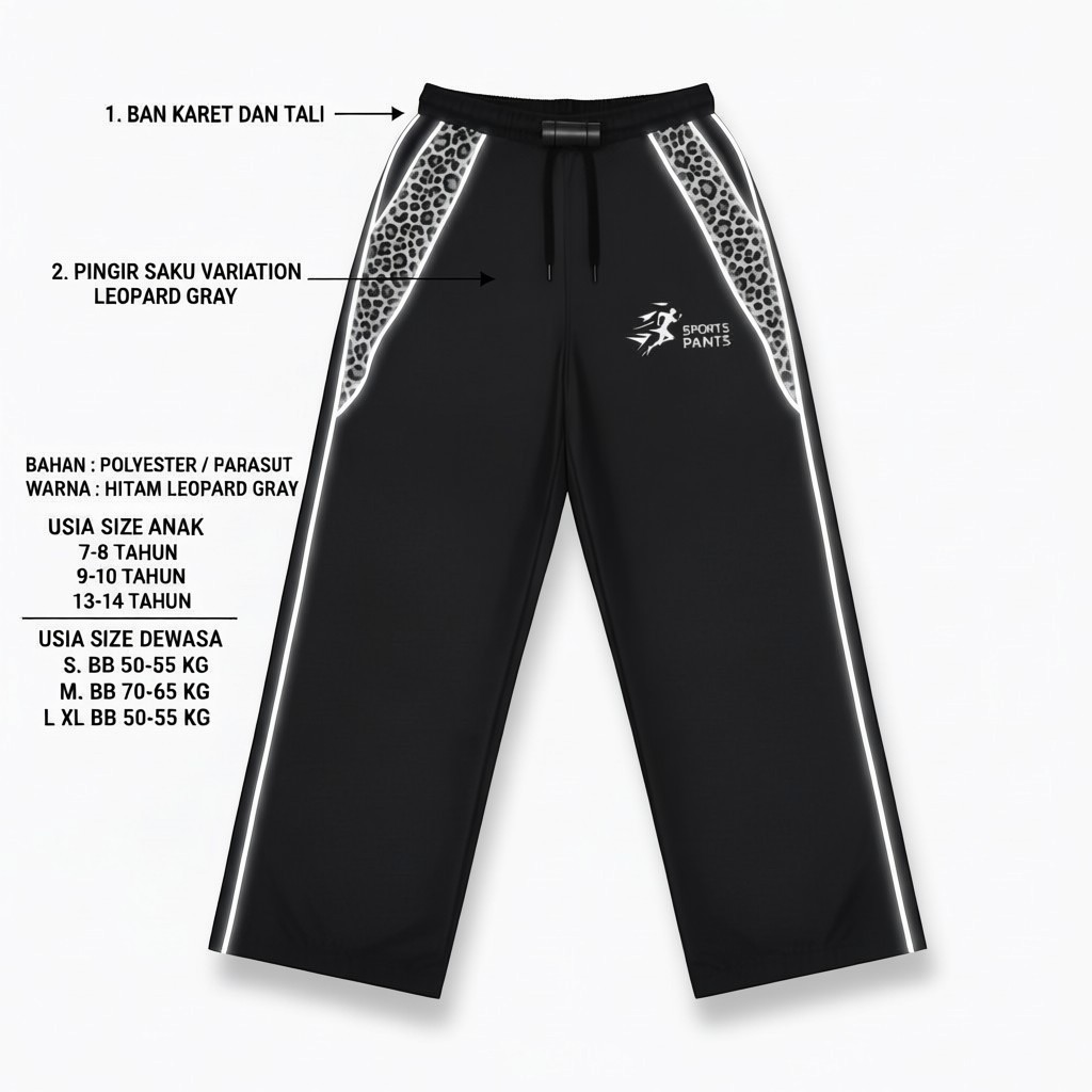 1-XXXL Celana Jogger Y2K Baggy Pria Wanita Nylon Motif Leopard List Reflective Multiwarna S -M (BB 5