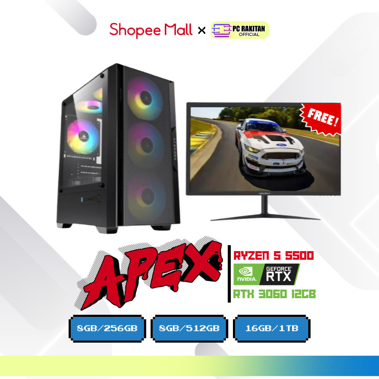 RAKITAN PC GAMING APEX PREDATOR RYZEN 5 5500 RTX 3060 12G/ 16GB 256GB RAKITAN PC GAMING FULLSET