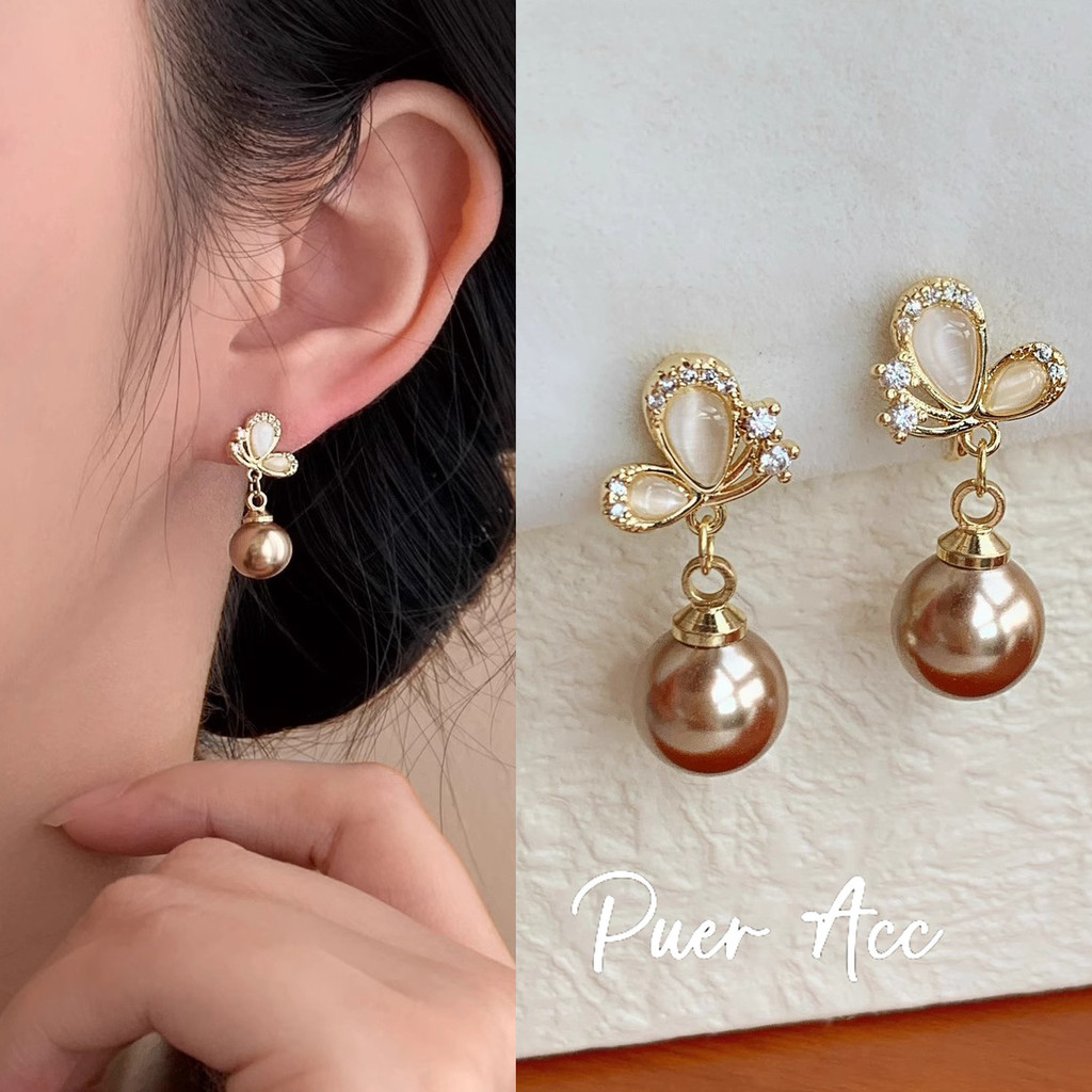 Puer acc Anting Emas Anting Mutiara Mewah Ringan Anting Panjang Pribadi Wanita J1506