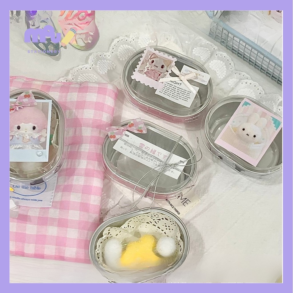 [MOUMOU] Mini Oval Tin Box Aesthetic with Clear Lid / Kaleng Mini Transparan / Storage Box Lucu