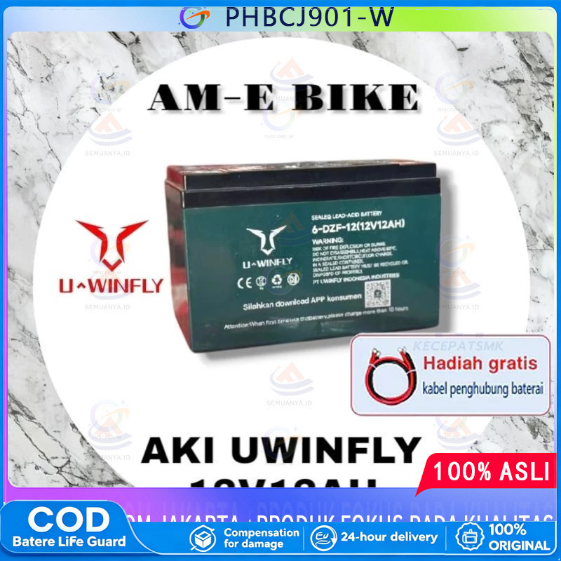 AKI SEPEDA LISTRIK UWINFLY 12V12AH ORIGINAL Aki Motor Listrik BEKEY 6 DZF-12 ORIGINAL12V 12AH SELIS 