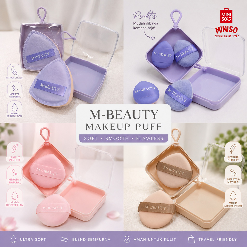 Official BALI MINISO Make Up Sponge Beauty Blender Free Box Spons Makeup Puff Foundation Concealer B