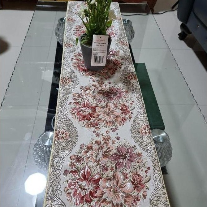 Okushonga- Table Runner Belgi Taplak Meja Buffet Panjang Mewah Gold Cantik Minimalis 150 180 210 250