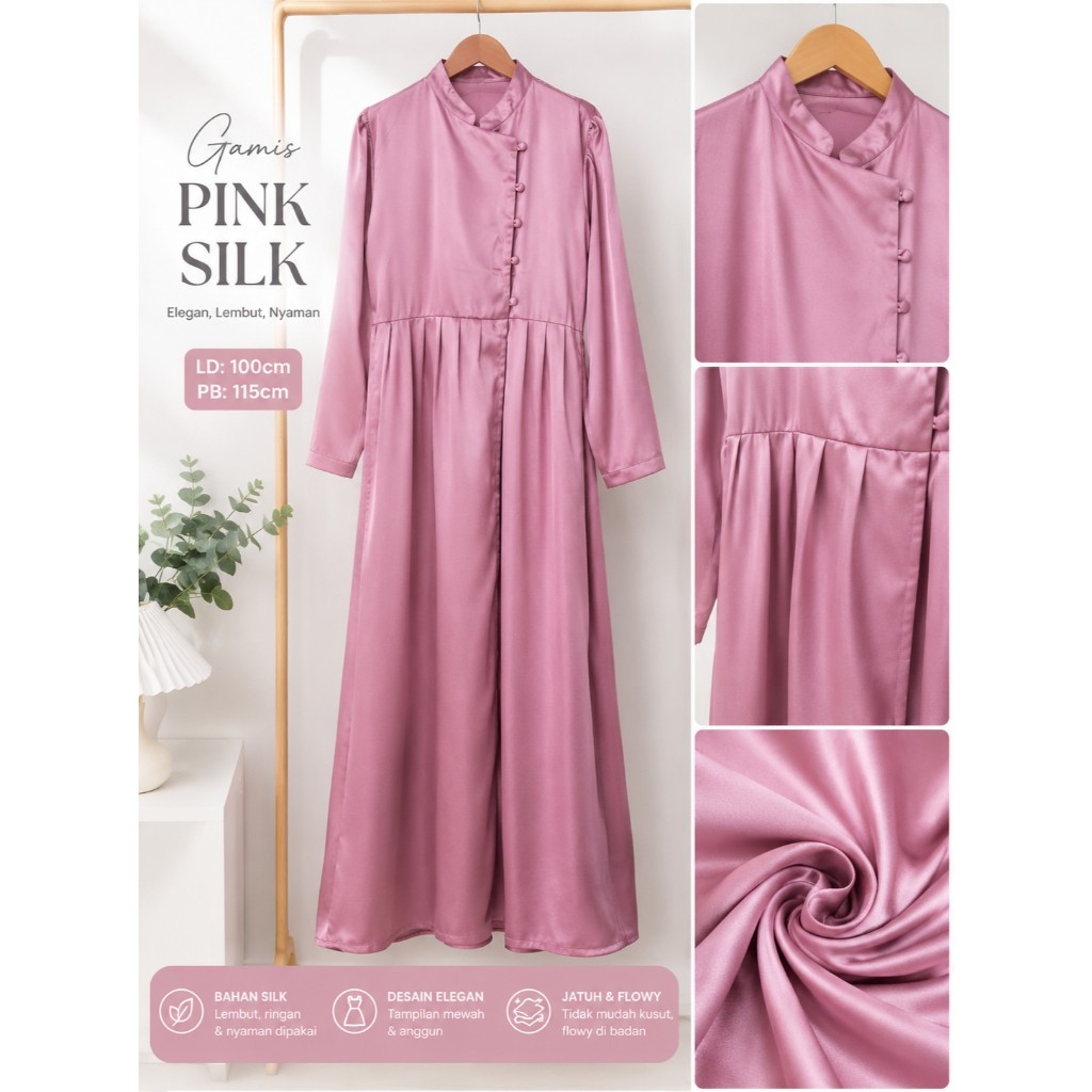 PL Gamis Satin Warna Pink