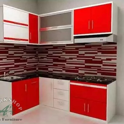 Kitchen set minimalis bentuk sudut L model Cherry