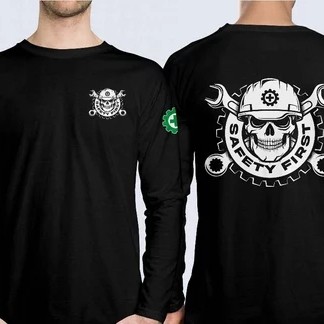 Kaos Baju SAFETY FIRST Skull Design Lengan Panjang || Kaos Safety First Distro