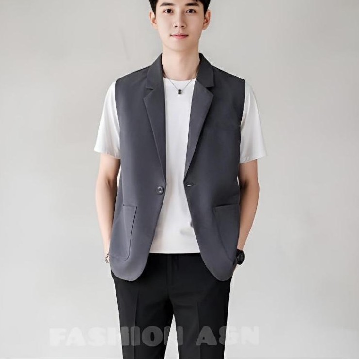 Rompi Pria Jas Pria Tanpa Lengan Dengan Gaya Santai Style Korea Formal Non Formal