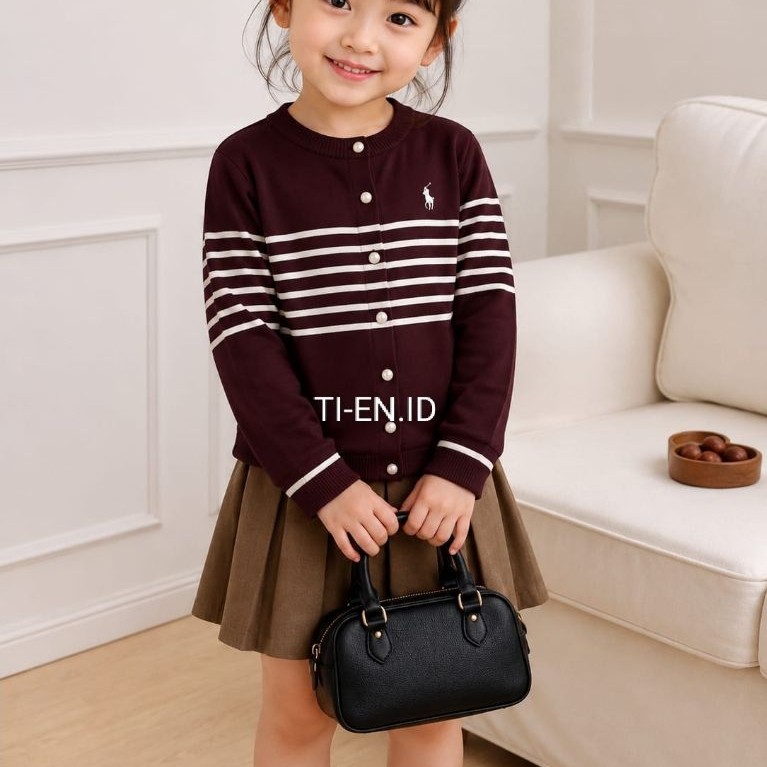 TI-EN ID.cardigan rajut anak perempuan/Korea style/motif garis polo